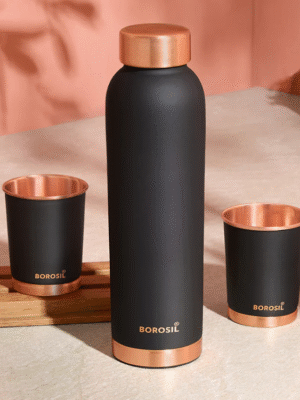 ECO Colour Copper Bottle & Glass Set, Black