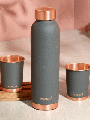 ECO Colour Copper Bottle & Glass Set, Gray