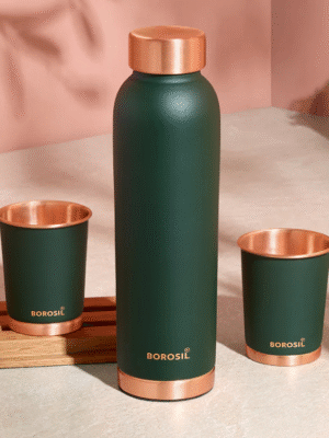 ECO Colour Copper Bottle & Glass Set, Green