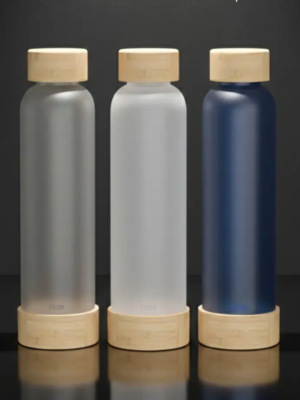 EcoFrost Frosted Glass Bottle with Bamboo Cap & Base